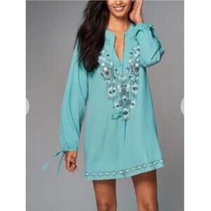 Abercrombie & Fitch Turquoise Beaded Dress BOHO Shirt Dress Size  L